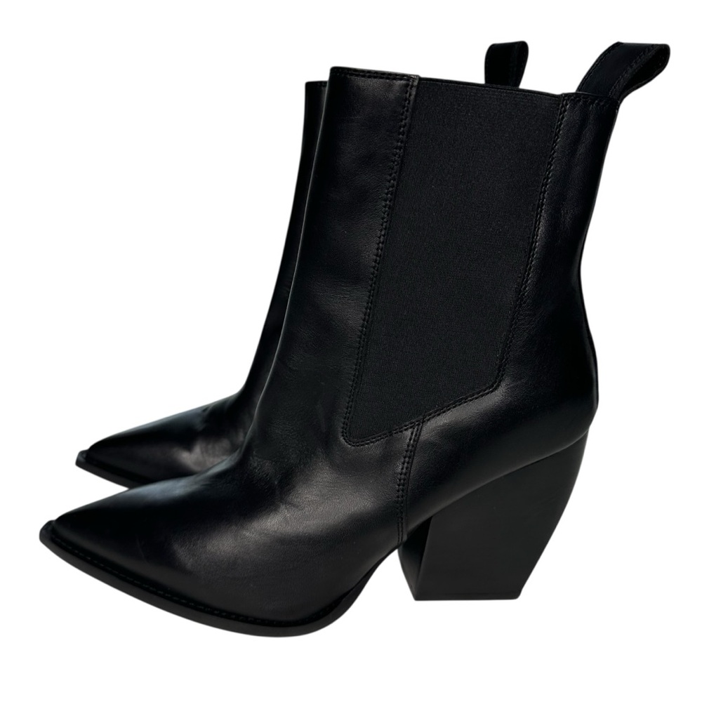 All Saints Womens Ria Point Toe Black Leather Block Heel Ankle Boot. 39/9 - Picture 5 of 13